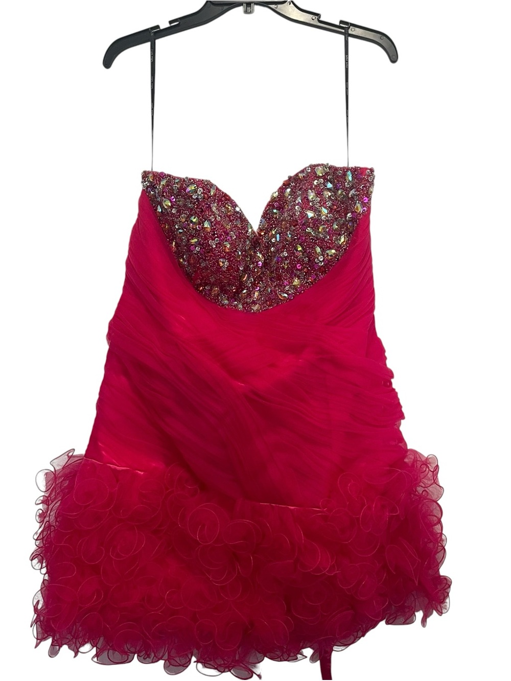 Juliet Strapless Sequin Jeweled Trim And Ruffled Tulle Dress In Hot Pink 2XL NEW